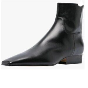 Black Square Toe Side Zipper Ankle Boot Block Low Heel Short Boot Warm Fall Boot